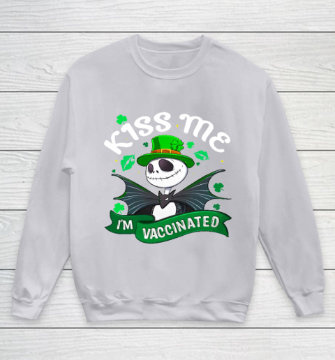 Kiss Me I'm Vaccinated Patrick's Day Jack Skellington Youth Sweatshirt 3