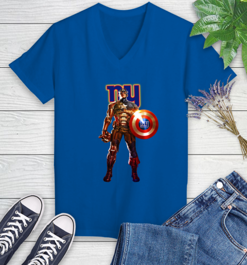 NFL Captain America Marvel Avengers Endgame Football Sports New York Giants Women's V-Neck T-Shirt 10