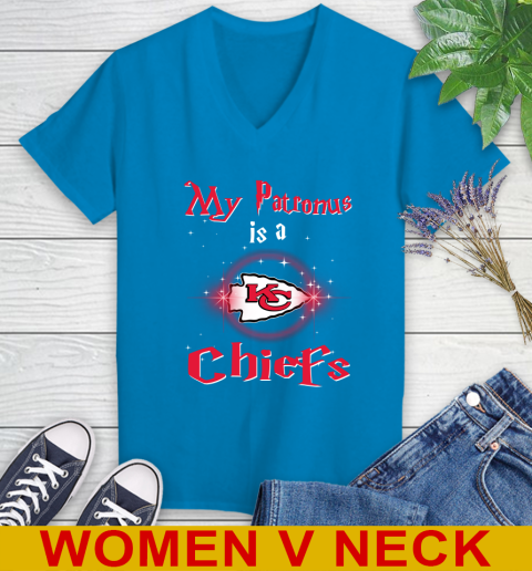 NFL Football Harry Potter My Patronus Is A Kansas City Chiefs Women's V-Neck T-Shirt 7