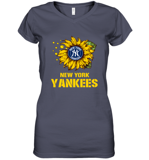 New York Yankees Sunflower MLB Baseball Women's V-Neck T-Shirt 