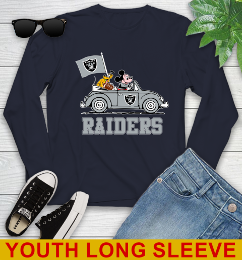 NFL Football Oakland Raiders Pluto Mickey Driving Disney Shirt Youth Long Sleeve 3