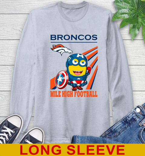 NFL Football Denver Broncos Captain America Marvel Avengers Minion Shirt Long Sleeve T-Shirt 6