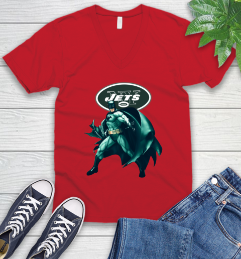 NFL Batman Football Sports New York Jets V-Neck T-Shirt 7
