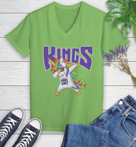 Sacramento Kings NBA Basketball Funny Unicorn Dabbing Sports Women's V-Neck T-Shirt 11