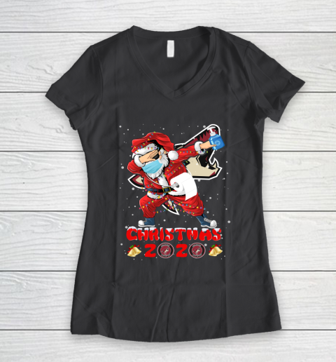 Arizona Coyotes Funny Santa Claus Dabbing Christmas 2020 NHL Women's V-Neck T-Shirt 6