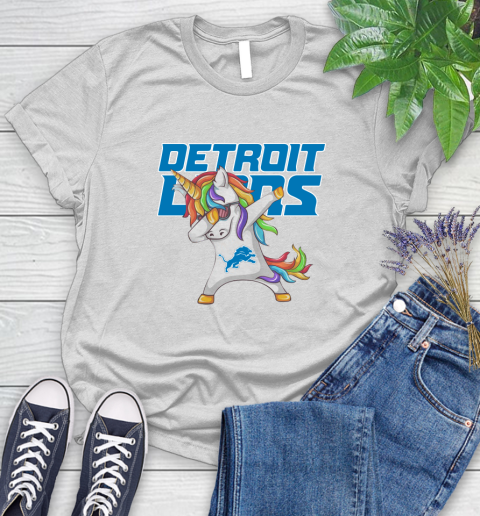 Detroit Lions NFL Football Funny Unicorn Dabbing Sports Women's T-Shirt