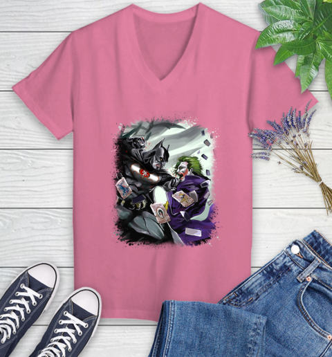 San Francisco 49ers NFL Football Batman Fighting Joker DC Comics Women's V-Neck T-Shirt 13