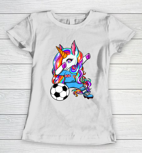 Dabbing Unicorn Fiji Soccer Fans Jersey Flag Fijian Football Women's T-Shirt