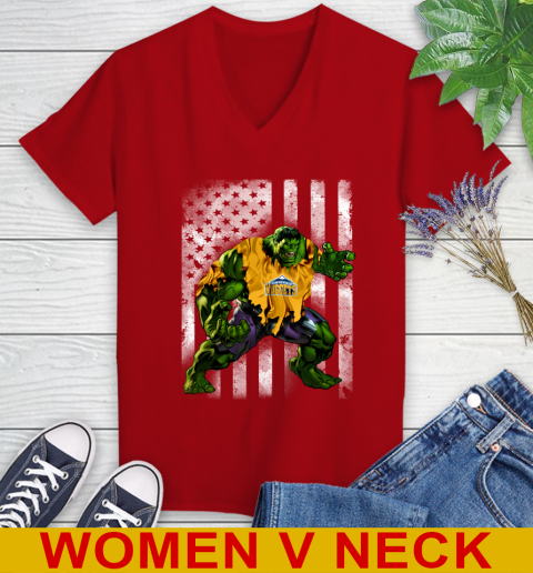 Denver Nuggets Hulk Marvel Avengers NBA Basketball American Flag Women's V-Neck T-Shirt 10