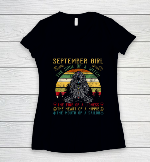 September Girl The Soul Of A Witch T Shirt Girl Birthday Women's V-Neck T-Shirt