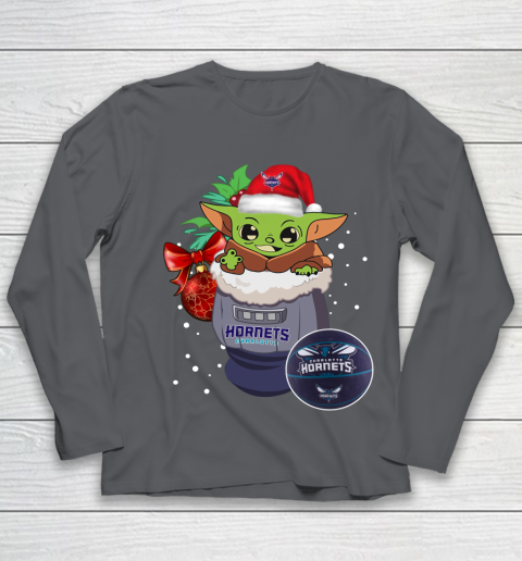 Charlotte Hornets Christmas Baby Yoda Star Wars Funny Happy NBA Youth Long Sleeve 8