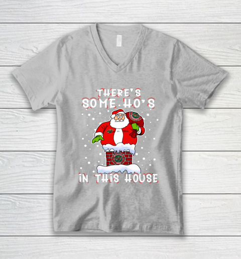 Minnesota Wild Christmas There Is Some Hos In This House Santa Stuck In The Chimney NHL V-Neck T-Shirt 3