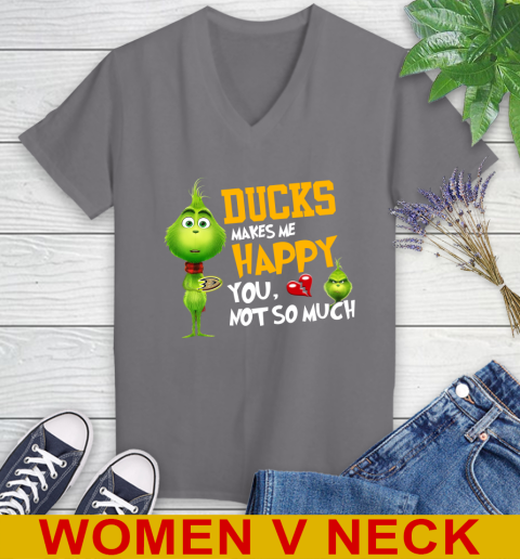 NHL Anaheim Ducks Makes Me Happy You Not So Much Grinch Hockey Sports Women's V-Neck T-Shirt 11