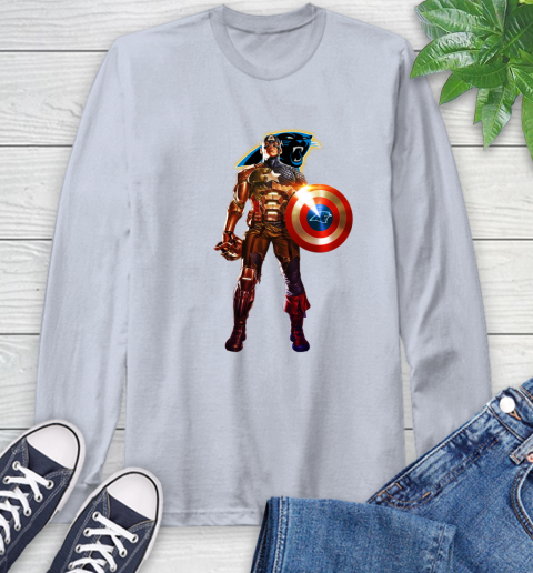 NFL Captain America Marvel Avengers Endgame Football Sports Carolina Panthers Long Sleeve T-Shirt 6