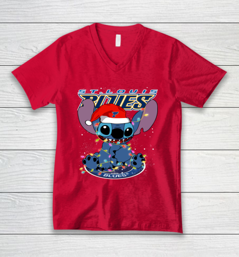 St.Louis Blues NHL Hockey noel stitch Christmas V-Neck T-Shirt 3