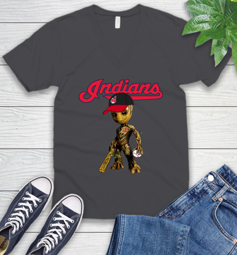 MLB Cleveland Indians Groot Guardians Of The Galaxy Baseball V-Neck T-Shirt 5