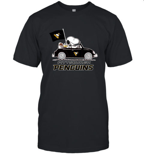 Snoopy And Woodstock Ride The Pittsburg Peguins Car NHL Unisex Jersey Tee