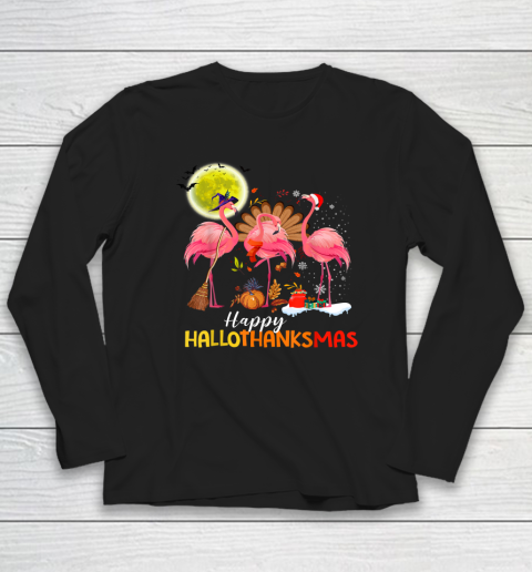 Flamingo Happy HalloThanksmas Funny Halloween Thanksgiving Long Sleeve T-Shirt