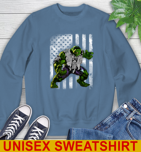 Brooklyn Nets Hulk Marvel Avengers NBA Basketball American Flag Sweatshirt 10