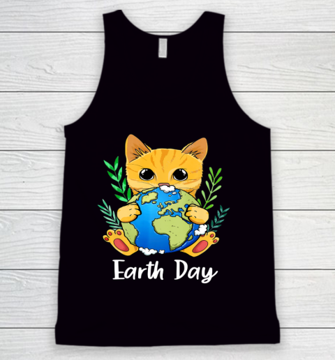 Happy Earth Day Shirt Cute Earth With Cat Earth Day 2021 Tank Top