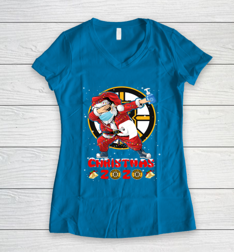 Boston Bruins Funny Santa Claus Dabbing Christmas 2020 NHL Women's V-Neck T-Shirt 5