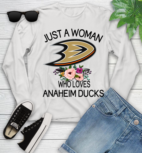 NHL Just A Woman Who Loves Anaheim Ducks Hockey Sports Youth Long Sleeve