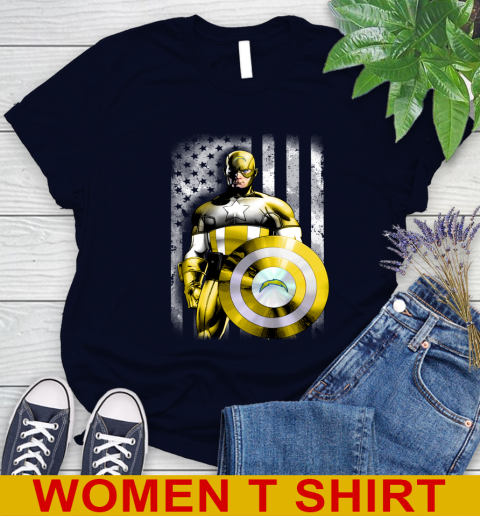 Los Angeles Chargers NFL Football Captain America Marvel Avengers American Flag Shirt Women's T-Shirt 2