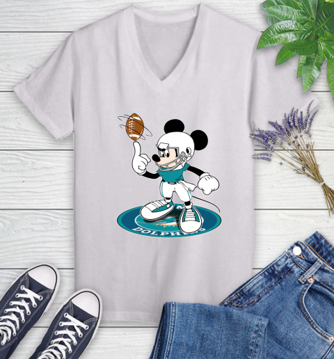 NFL Football Miami Dolphins Cheerful Mickey Disney Shirt Women's V-Neck T-Shirt 2