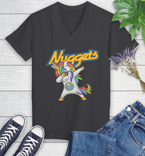 Denver Nuggets NBA Basketball Funny Unicorn Dabbing Sports Women's V-Neck T-Shirt 8
