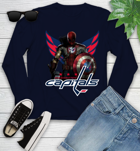 NHL Captain America Thor Spider Man Hawkeye Avengers Endgame Hockey Washington Capitals Youth Long Sleeve 3