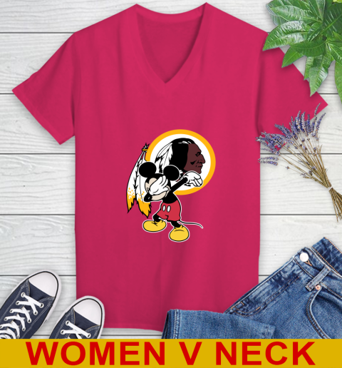 Washington Redskins NFL Football Dabbing Mickey Disney Sports Women's V-Neck T-Shirt 10