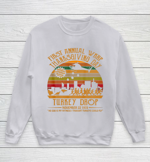 WKRP Thanksgiving Day Turkey Drop Youth Sweatshirt 3