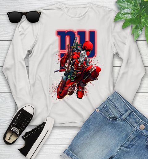 NFL Deadpool Marvel Comics Sports Football New York Giants Youth Long Sleeve