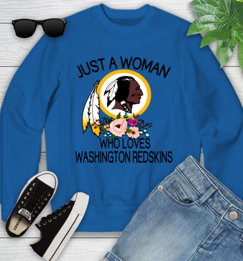 NFL Just A Woman Who Loves Washington Redskins Football Sports Youth Sweatshirt 4