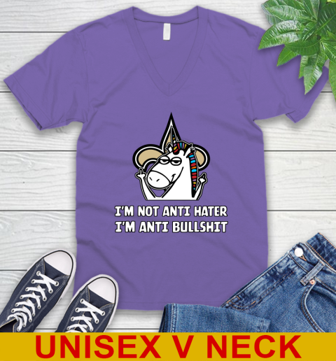 New Orleans Saints NFL Football Unicorn I'm Not Anti Hater I'm Anti Bullshit V-Neck T-Shirt 9