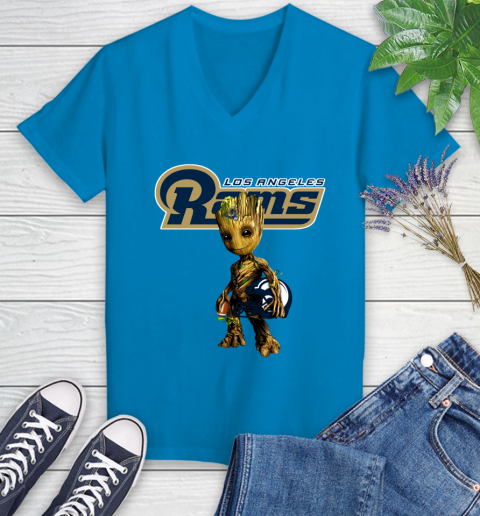 Los Angeles Rams NFL Football Groot Marvel Guardians Of The Galaxy Women's V-Neck T-Shirt 7