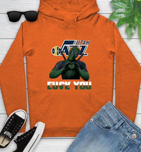 NBA Utah Jazz Deadpool Love You Fuck You Basketball Sports Youth Hoodie 4
