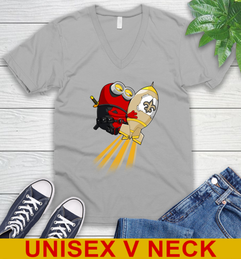 NFL Football New Orleans Saints Deadpool Minion Marvel Shirt V-Neck T-Shirt 3