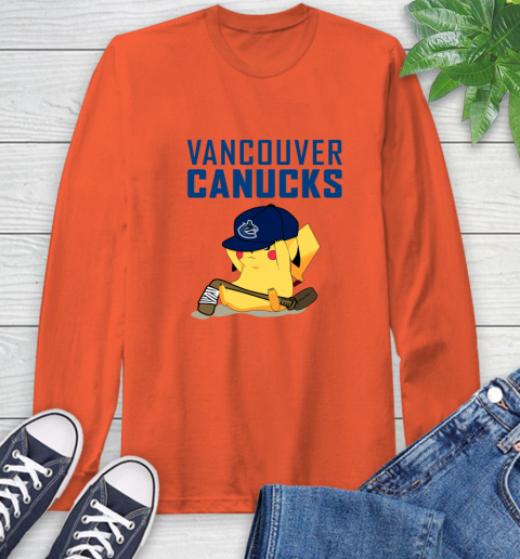 NHL Pikachu Hockey Sports Vancouver Canucks Long Sleeve T-Shirt - Image 6