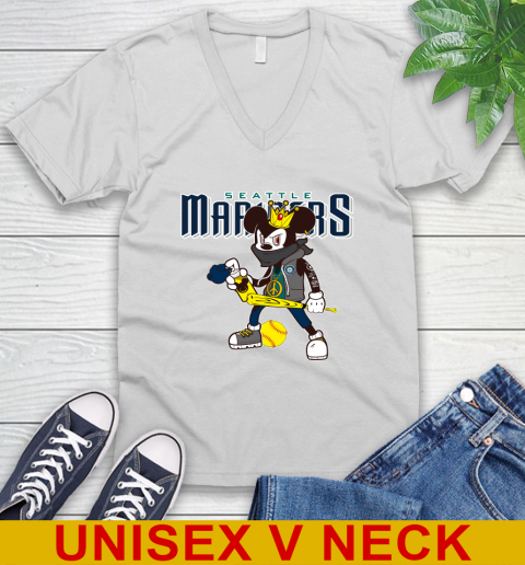 Seattle Mariners MLB Baseball Mickey Peace Sign Sports V-Neck T-Shirt