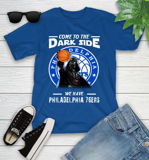 NBA Come To The Dark Side We Have Philadelphia 76ers Star Wars Darth Vader Basketball Youth T-Shirt 12
