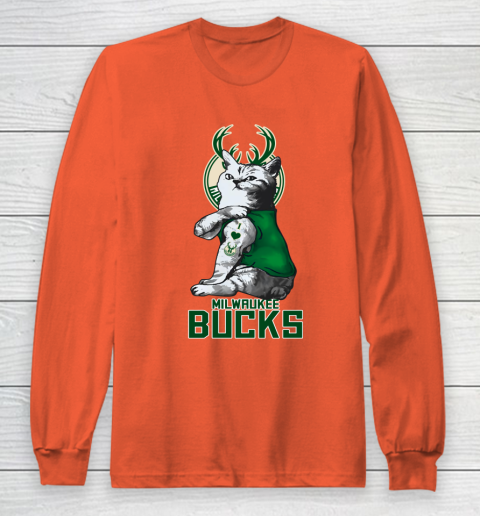 NBA Basketball My Cat Loves Milwaukee Bucks Long Sleeve T-Shirt 3