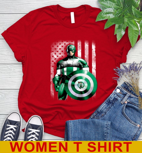 Boston Celtics NBA Basketball Captain America Marvel Avengers American Flag Shirt Women's T-Shirt 11