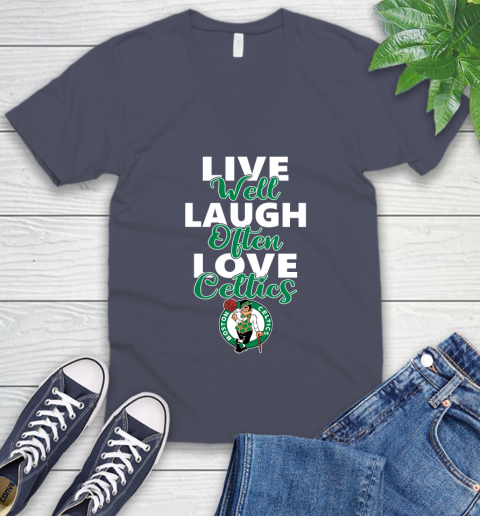 NBA Basketball Boston Celtics Live Well Laugh Often Love Shirt V-Neck T-Shirt 7