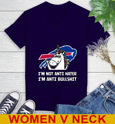 Buffalo Bills NFL Football Unicorn I'm Not Anti Hater I'm Anti Bullshit Women's V-Neck T-Shirt 4