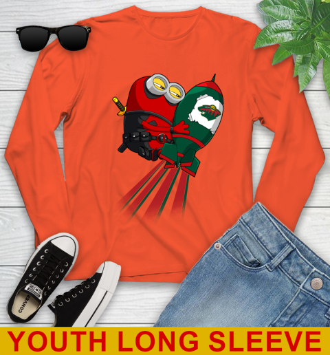NHL Hockey Minnesota Wild Deadpool Minion Marvel Shirt Youth Long Sleeve 4 NHL Hockey Minnesota Wild Deadpool Minion Marvel Shirt Youth Long Sleeve - Image 4