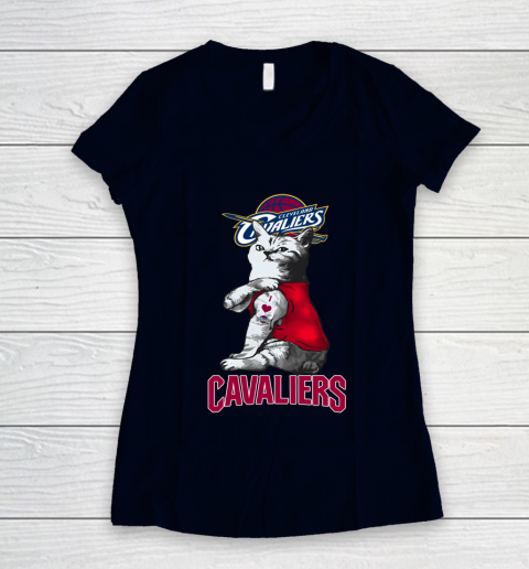 NBA Basketball My Cat Loves Cleveland Cavaliers Women's V-Neck T-Shirt 2