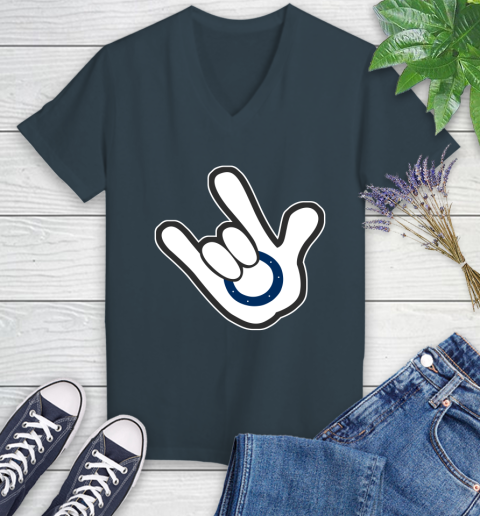 Indianapolis Colts NFL Football Mickey Rock Hand Disney Women's V-Neck T-Shirt 8