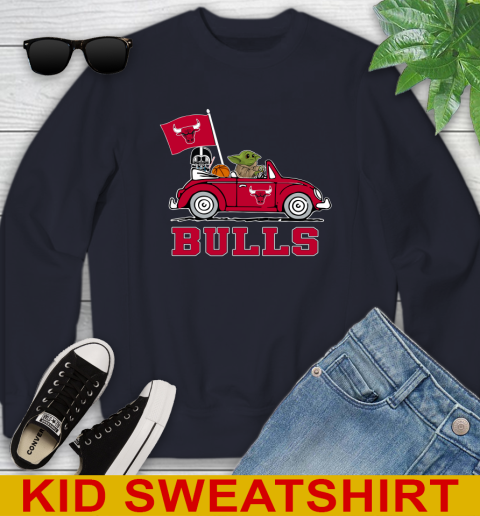 NBA Basketball Chicago Bulls Darth Vader Baby Yoda Driving Star Wars Shirt Youth Sweatshirt 3