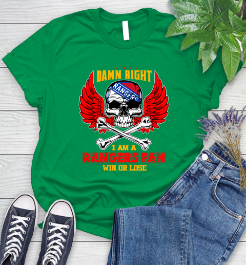 NHL Damn Right I Am A New York Rangers Win Or Lose Skull Hockey Sports Women's T-Shirt 9
